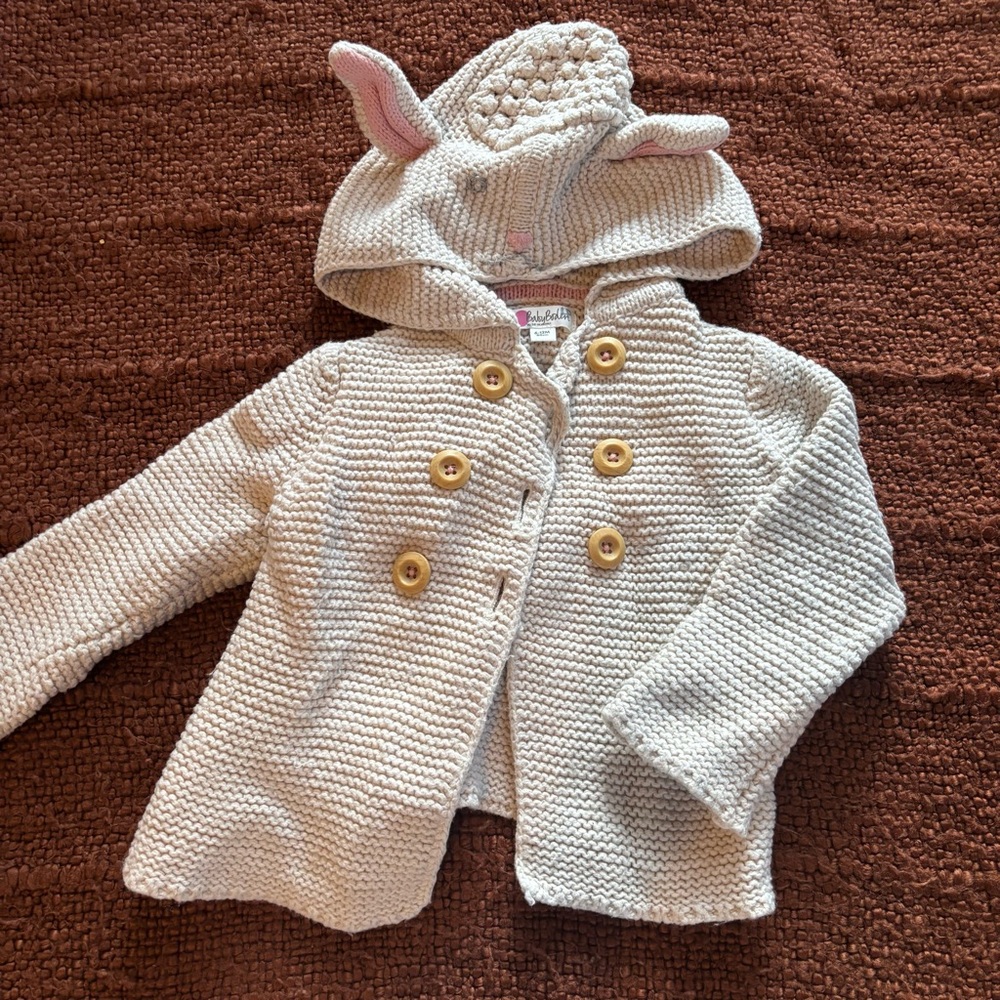 Baby Mini Boden Adorable Cream Knit Animal Sweater Jacket Cardi with Ears 6-12M